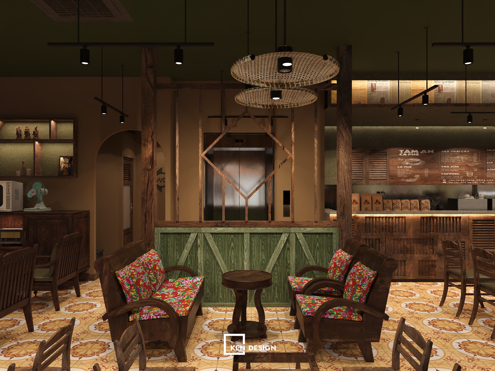 Thiết kế quán cafe bao cấp 80m2 với 350 triệu